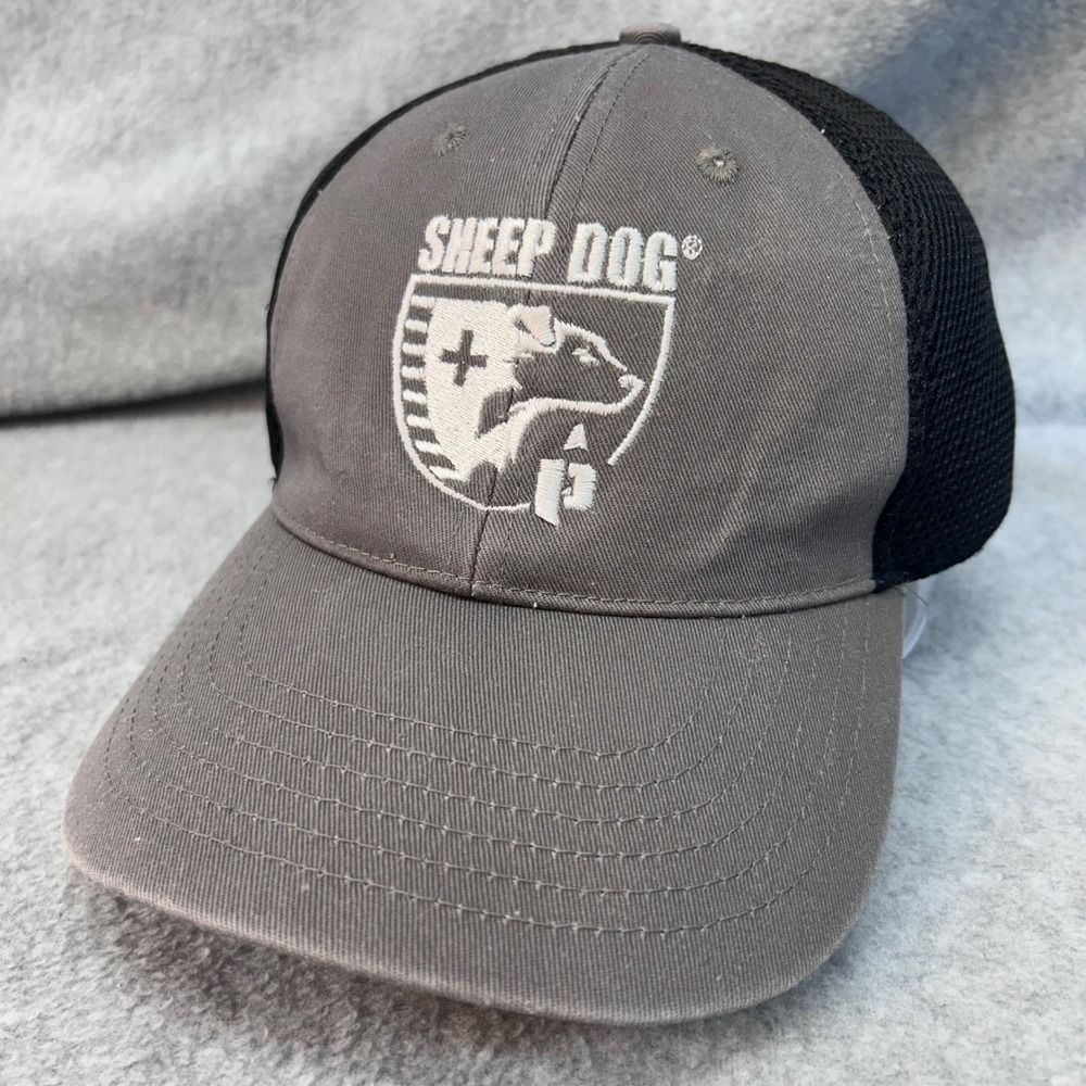 Sheep Dog Logo Mens Gray Outdoor Cap Trucker Hat Mesh Back Adjustable OSFM